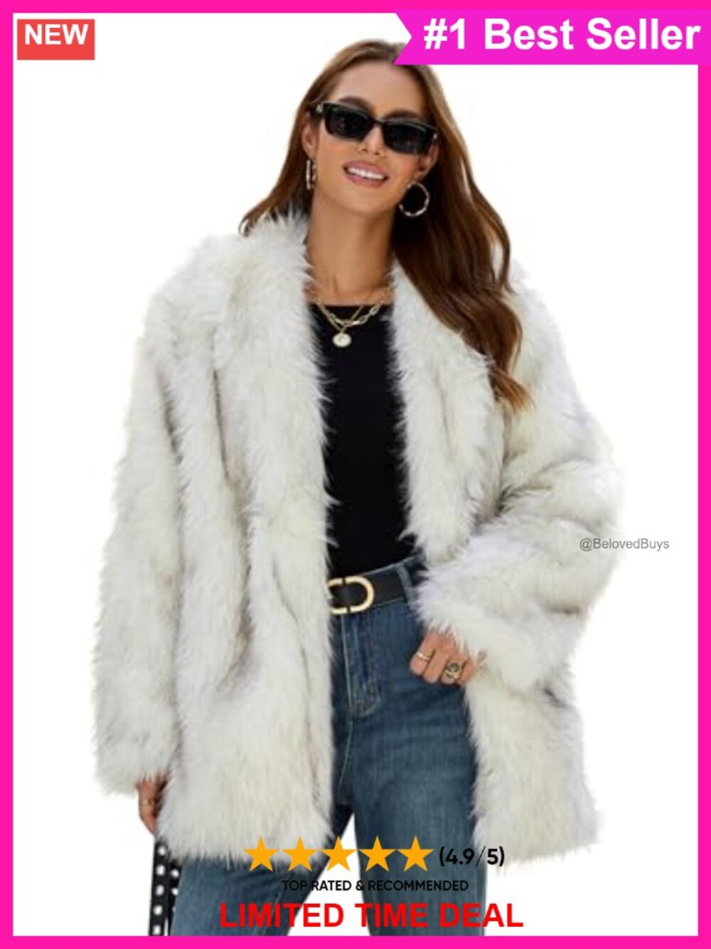Faux Fur Coat Fuzzy Long Sleeve Lapel Collar Winter Jacket